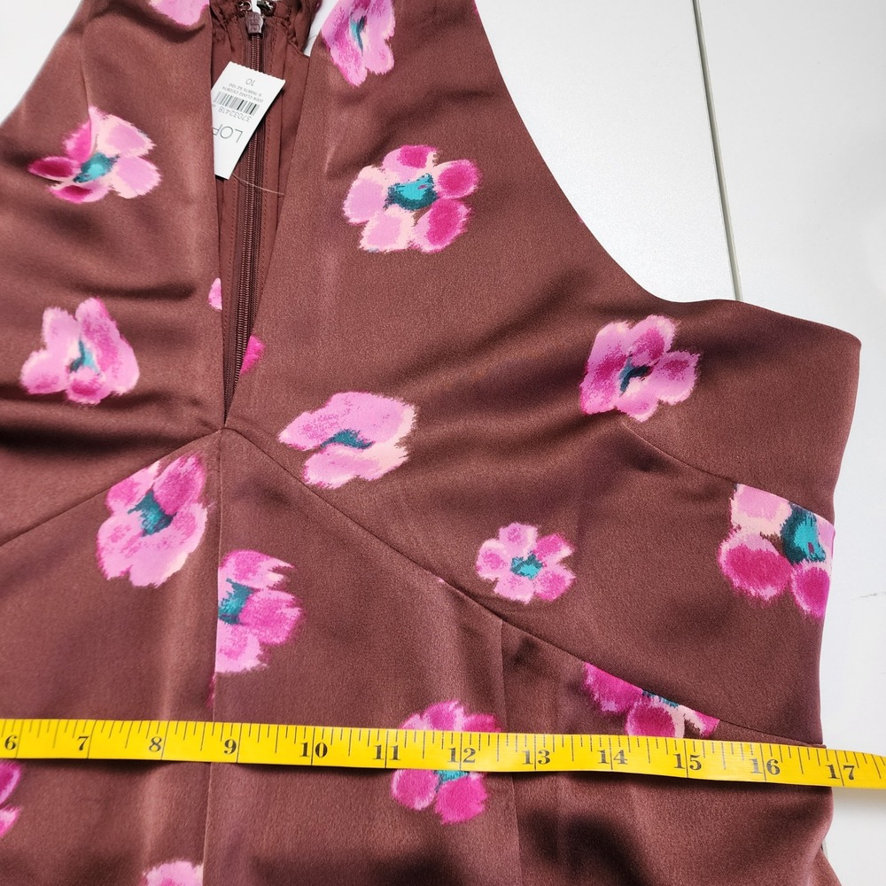 Loft Womens Ikat Buttercup‎ Satin Godet Halter Midi Dress Size 10 NWT Brown Pink - Picture 11 of 13